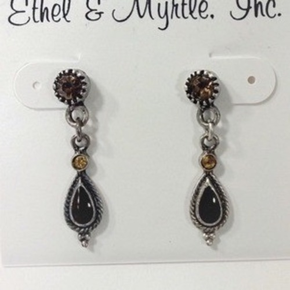 Ethel and Myrtle Inc Antiqued Silver tone Earrings Pierced Dangle Brown Jewelry‎